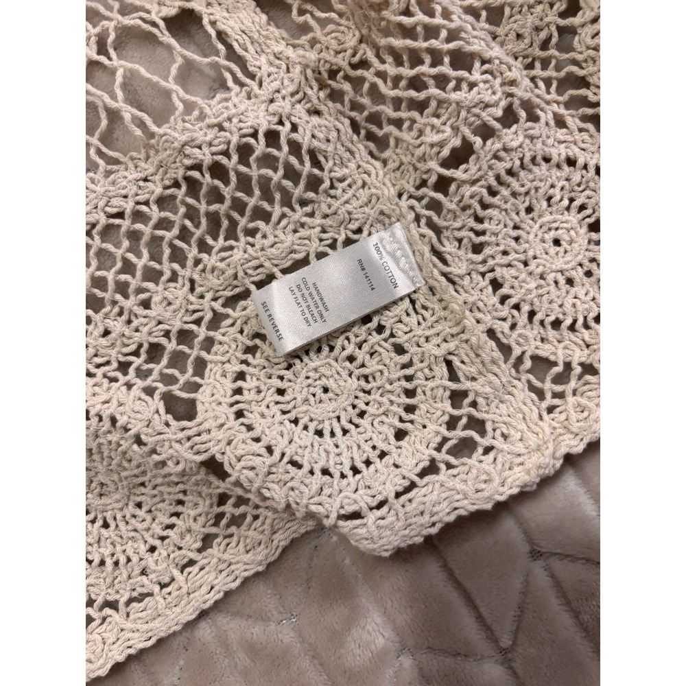 YAIRA Cotton Crochet Duster Open Front Cardigan Tank Top M Coastal Cottagecore - Picture 8 of 13